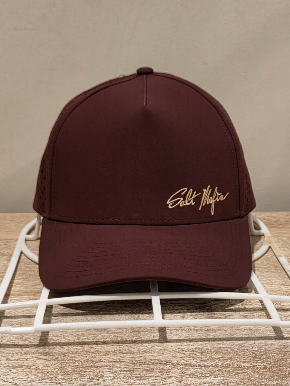 Salt Mafia Curved Snapback Performance Hat  Maroon & Gold Trim